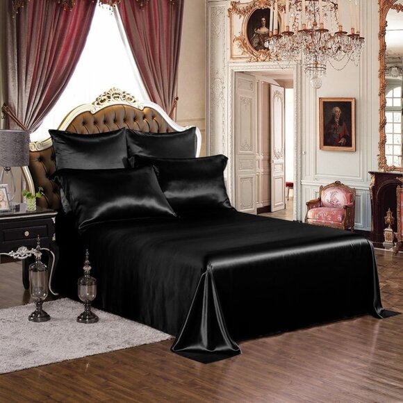 Black silky satin duvet cover king size bed shiny soft brand new never used zip - Picture 1 of 2